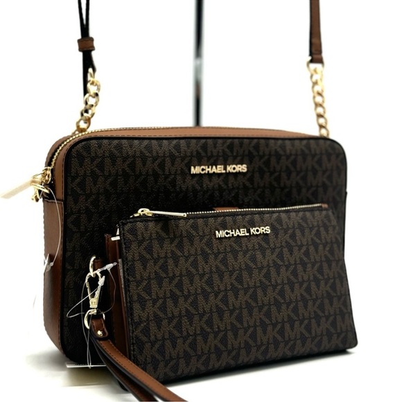 Michael Kors Large EW Crossbody Bag & Large Double Zip Wallet Brown - Picture 3 of 13